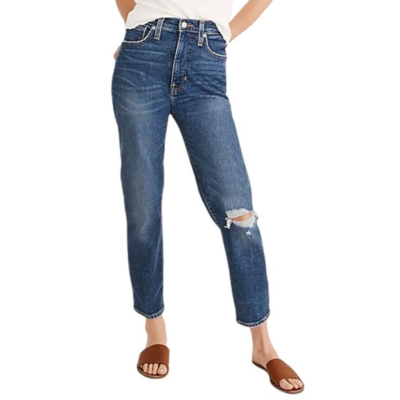 Madewell The Mom Jean High Rise Slight Slouch Ripped Knee Jeans Ellwyn Size 28 - Picture 1 of 10